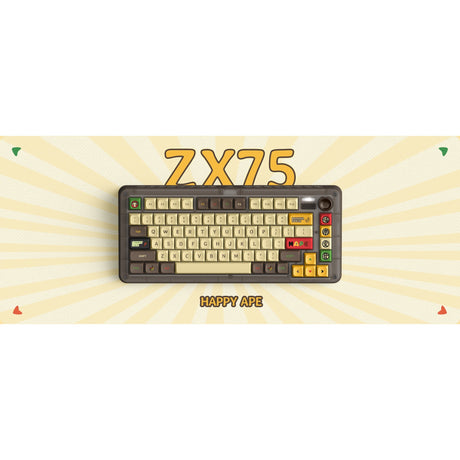 Iqunix ZX75 Happy Ape kabellose mechanische Tastatur (braun, US-Layout (QWERTY), TTC Holy Panda, 75 %, RGB-LEDs, Hot-Swap-fähig, Double-Shot PBT, 2,4 GHz | Bluetooth 5.1 | USB-C)