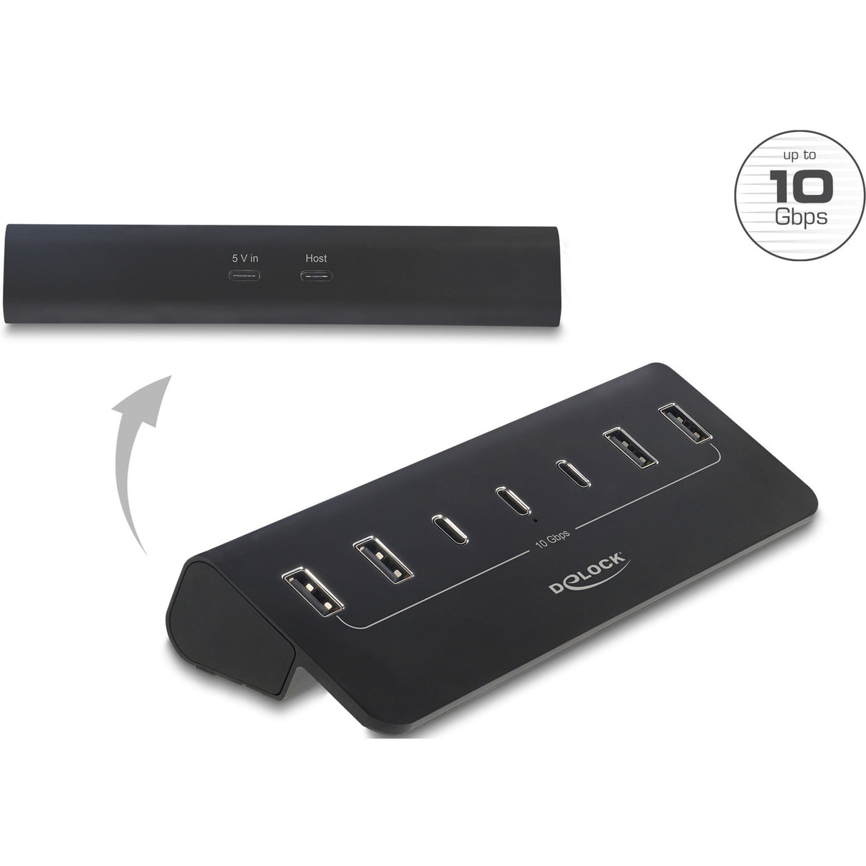 Delock usb-c 10 gbps hub usb-hub (zwart, 3x usb-c 3.2 (10 gbit s), 4x usb-a 3.2 (10 gbit s))