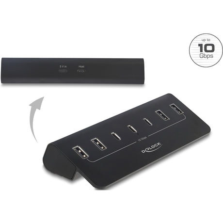 Delock usb-c 10 gbps hub usb-hub (zwart, 3x usb-c 3.2 (10 gbit s), 4x usb-a 3.2 (10 gbit s))