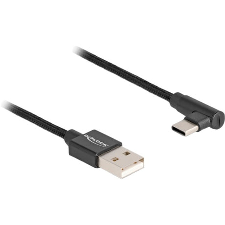 Delock USB-A 2.0 Stecker > USB-C Stecker Kabel (schwarz, 2 Meter, gesleevt, 90°)