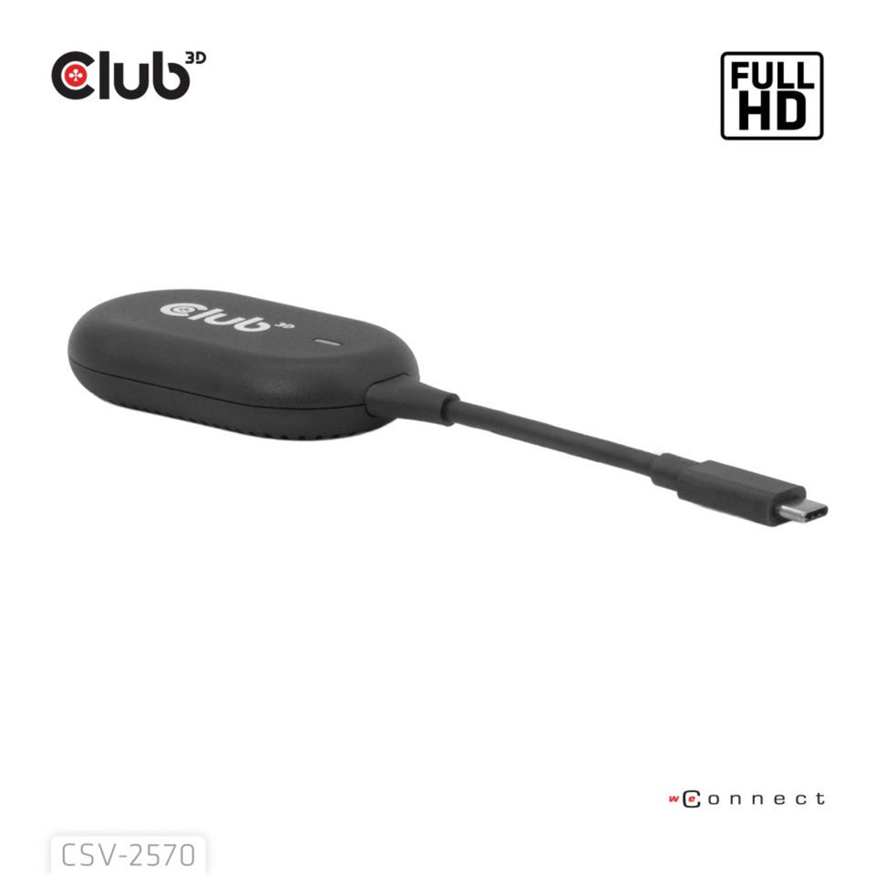 Club 3D Kabelloser USB-C-zu-HDMI-Sender- und Empfängeradapter (Schwarz)