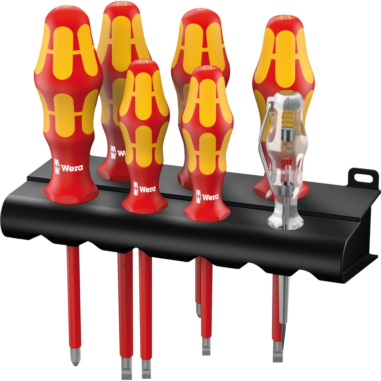 Wera 160 i 165 i 7 Schraubendreher-Set Kraftform Plus Serie 100 + Spannungsprüfer + Halter, 7-teilig – 1 Stück – 05006148001