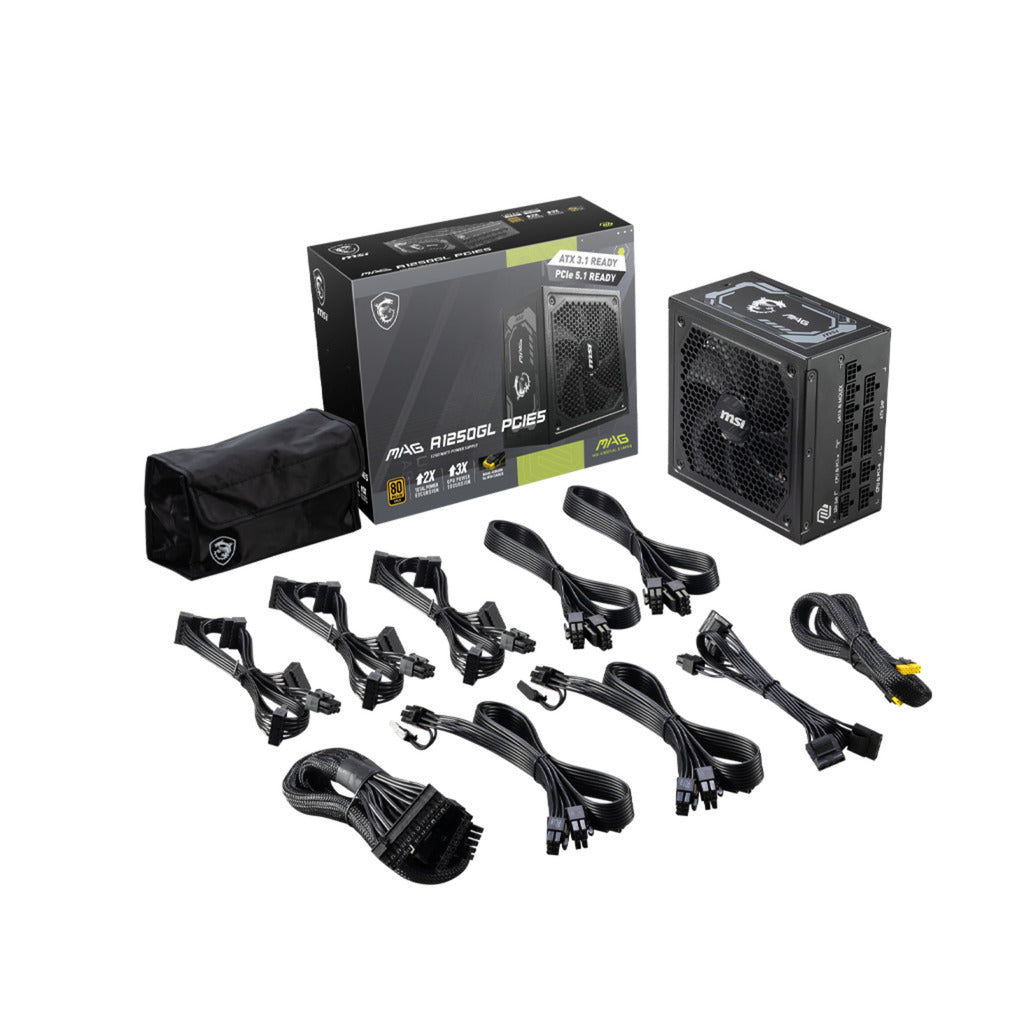 MSI Mag A1250GL PCIe5 Modulares 1250-Watt-Netzteil (schwarz, 1x 12V-2x6, 4x PCIe)