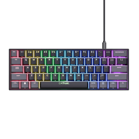 Trust GXT 867 Acira 60 % mechanische Mini-Gaming-Tastatur (Schwarz, US-Layout (QWERTY), Outemu Red, 60 %, RGB)