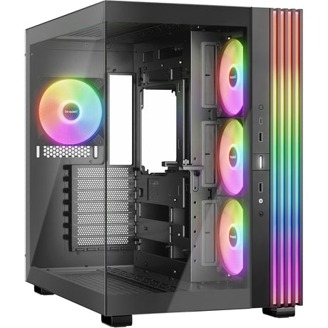 Ruhig sein! Lichtsockel 600 lx Midi-Tower-Gehäuse (schwarz | 2x USB-A | 1x USB-C | RGB | Fenster)