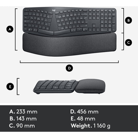 Logitech K860 Ergo-Tastatur (schwarz, 100 %, Bluetooth, US-internationale ISO)
