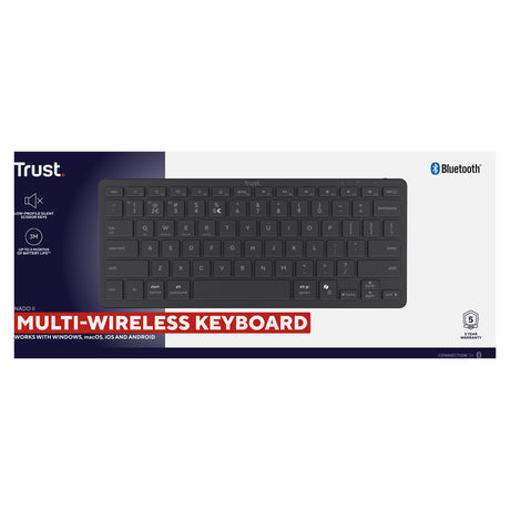 Trust Nado II Bluetooth-Tastatur (schwarz, US-Layout (QWERTZ), Scherenschalter, 80 % (TKL), Bluetooth)