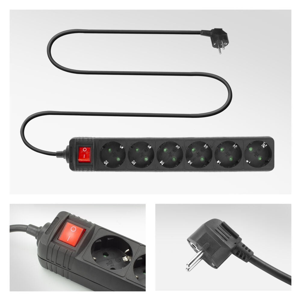 ACT -Sockel mit leuchtendem Schalter, 6 Sockets, 3 m