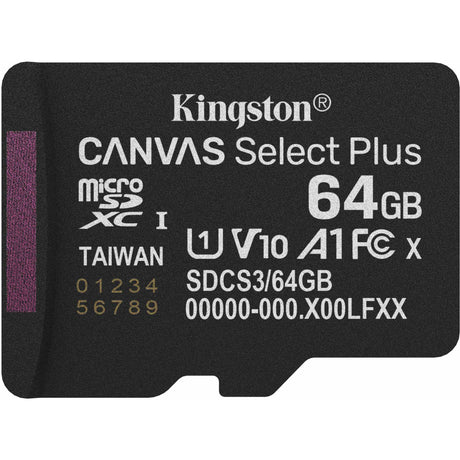 Kingston Canvas Select Plus 64 GB MicroSDXC-Speicherkarte (schwarz, UHS-I U1, Klasse 10, V10)