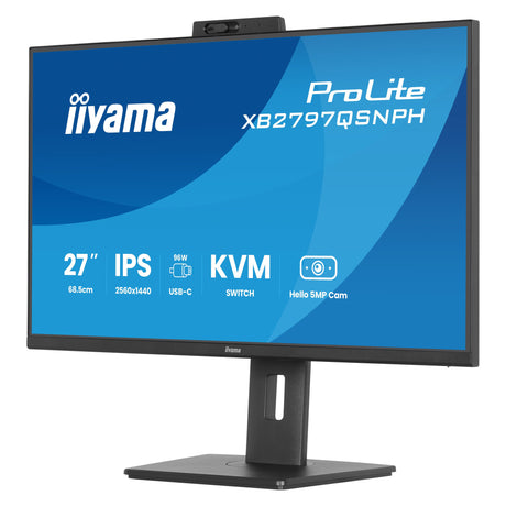 Iiyama Prolite xb2797qsnph-b1 27 Monitor (schwarz, HDMI, Displayport, USB-C, LAN, Audio, Webcam)