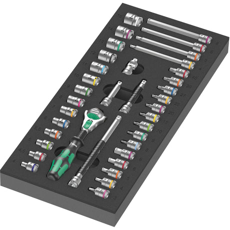 Wera Moosgummi-Einlage 8000 A Zyklop Set 1 Werkzeugset (schwarzgrau, Ratschen- und Steckschlüsselsatz, in Moosgummi-Einlage für Werkstattwagen)