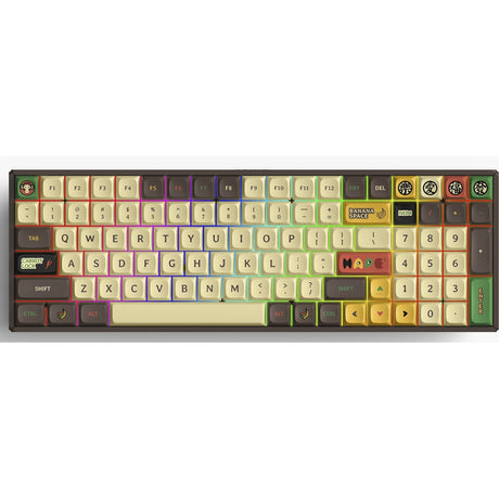 Iqunix F97 Happy Ape kabellose mechanische Tastatur (braun, US-Layout (QWERTZ), Gateron braun, 96 %, RGB-LEDs, Hot-Swap-fähig, PBT, 2,4 GHz | Bluetooth 5.1 | USB-C)