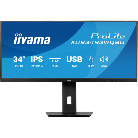 Iiyama Prolite xub3493wqsu-b6 34 Ultrawide Monitor (Schwarz (matt), 2x HDMI, Display Port, 2x USB-A, USB-B, 2x USB-C)
