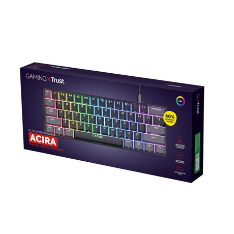 Trust GXT 867 Acira 60 % mechanische Mini-Gaming-Tastatur (Schwarz, US-Layout (QWERTY), Outemu Red, 60 %, RGB)