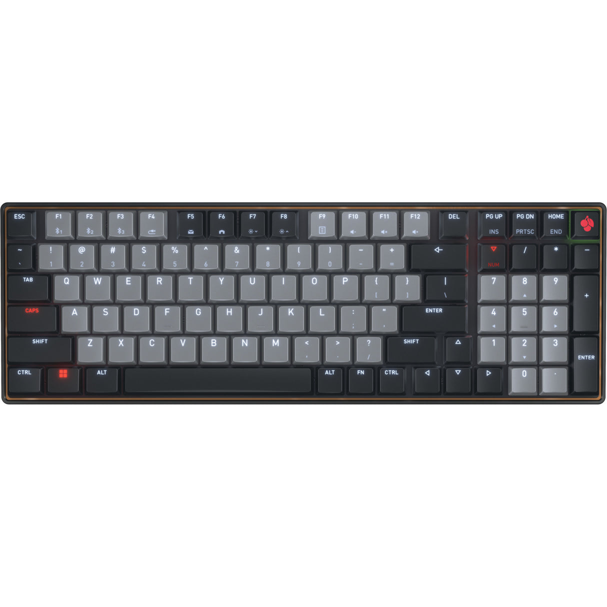 Cherry KW 550 MX LP, Tastatur (Schwarz, US-Layout, MX Low Profile 2.0 Elfenbein, 96 %, weiße LED, PBT-Tastenkappen)