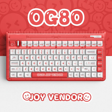 Iqunix OG80 Joy Vendor kabellose mechanische Tastatur (rot, US-Layout (QWERTY), Iqunix Moonstone, 80 % (TKL), RGB-LEDs, Hot-Swap-fähig, PBT, 2,4 GHz | Bluetooth 5.1 | USB-C)
