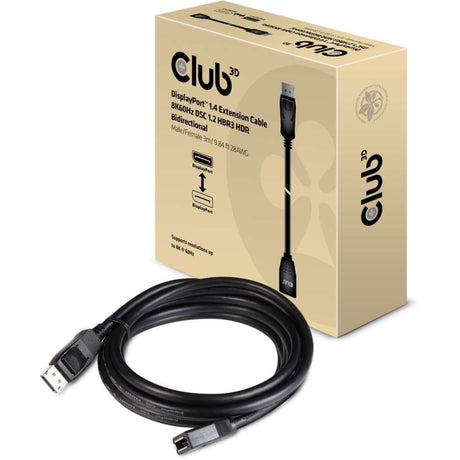 Club 3D DisplayPort 1.4 DSC 1.2 HBR3 HDR bidirektionales Kabel (schwarz, 3 Meter, 8K 60Hz)