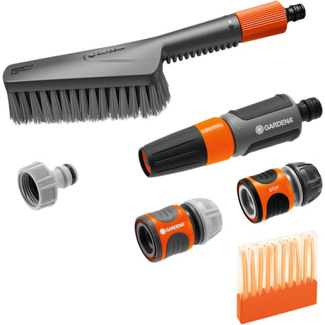 Gardena Cleansystem Reinigungsset mit Bürsten Soft, Seifenstücken und Waschbürstenanschlüssen (grauorange, 18862-20)