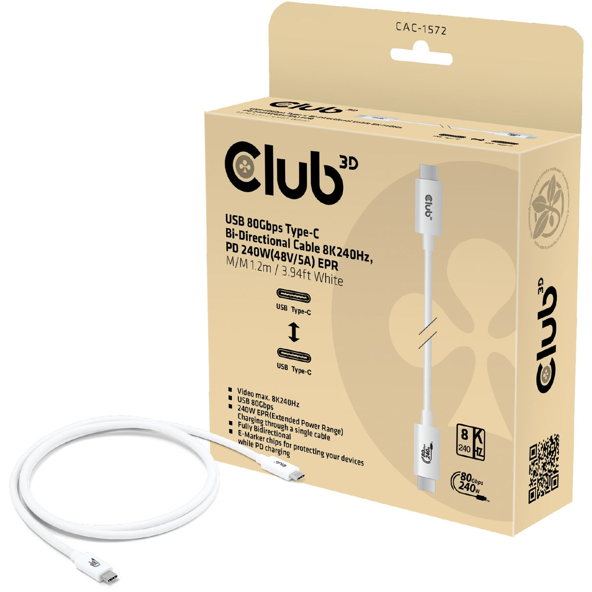 Club 3D USB-C 80 Gbit/s zertifiziert 240 W 8K 240 Hz