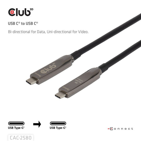 Club 3D USB-C-Kabel mit vollem Funktionsumfang, 15 m (schwarz, 8k60hz 10gbps 60w)