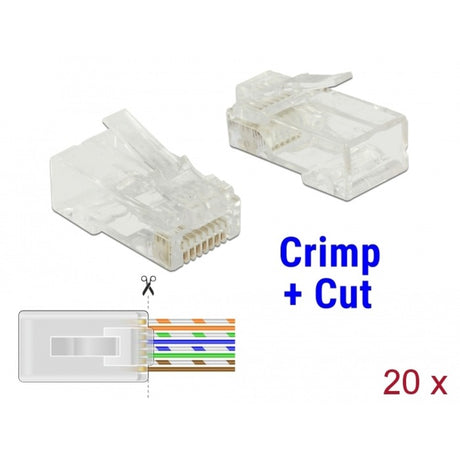 Delock RJ45 Crimp+Cut Stecker Cat.6 UTP Stecker (transparent, 20 Stück)