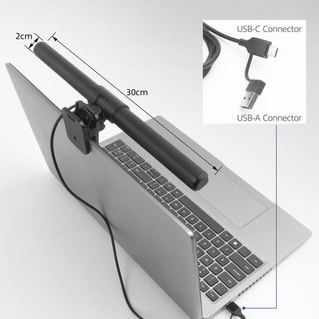 Act Connectivity Dimmbare, ansteckbare LED-Lichtleiste für Laptops (schwarz, USB-betrieben, 3000 K–6500 K)