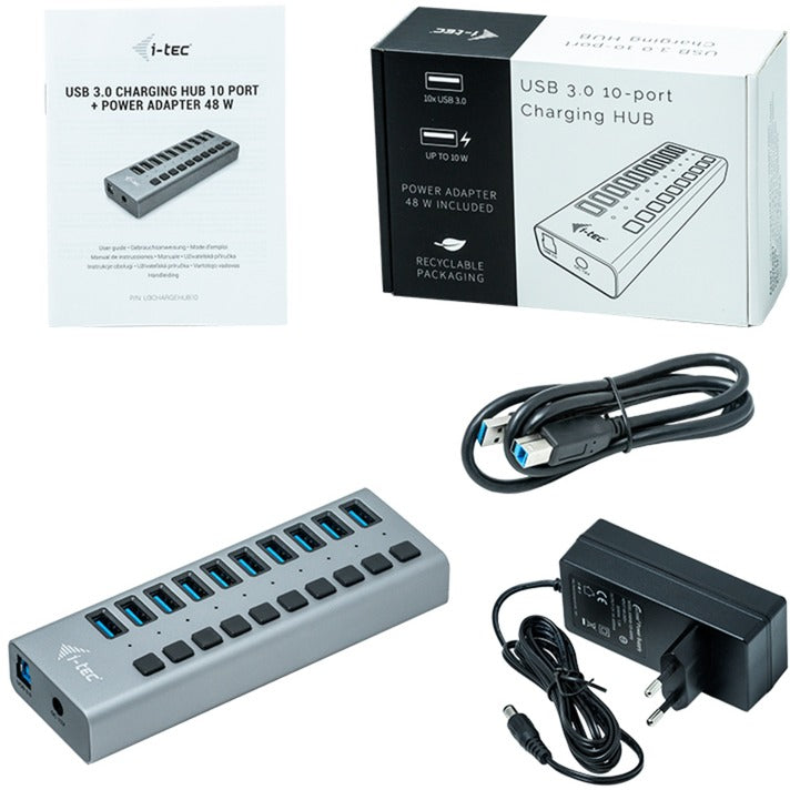 I-tec USB 3.0 Ladehub 10 Port + Netzteil USB-Hub (schwarz)