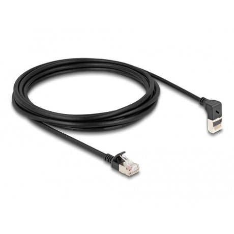 Delock RJ45 Netzwerkkabel Cat.6a S FTP Slim 90° nach oben abgewinkelt gerade 3 m Kabel (schwarz)