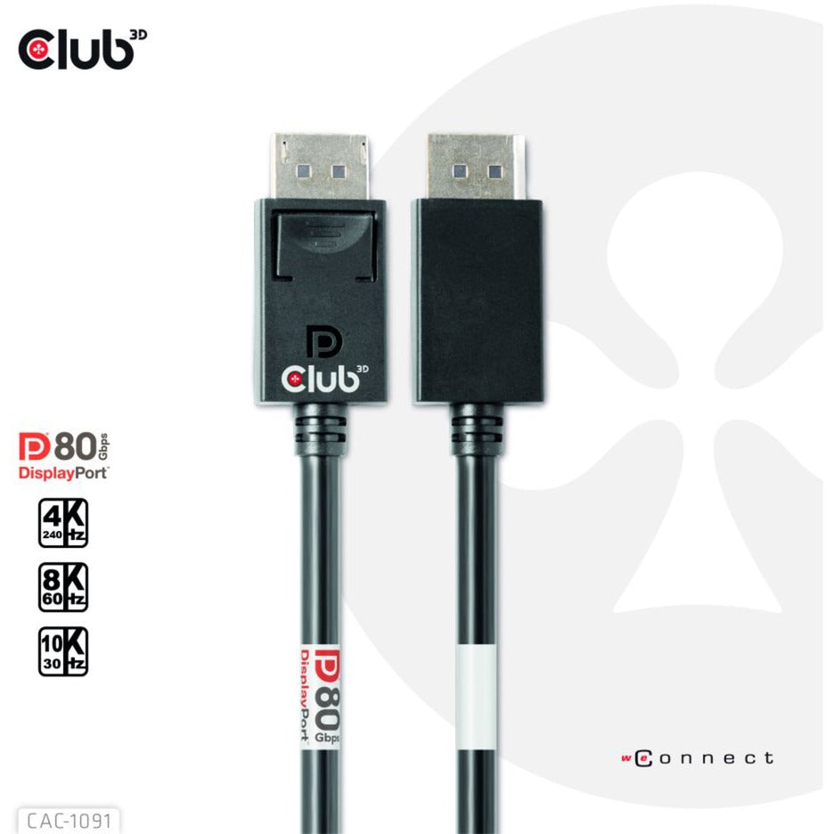Club 3D DisplayPort 2.1 Vesa DP80 zertifiziertes Kabel Stecker-Stecker (Schwarz, 1,2 Meter, 4K 240 Hz, 8K 60 Hz, 80 Gbit/s)