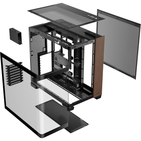 Antec C8 Curve Wood Midi-Tower-Gehäuse (schwarze Holzfarbe | 2x USB-A | 1x USB-C | gehärtetes Glas)