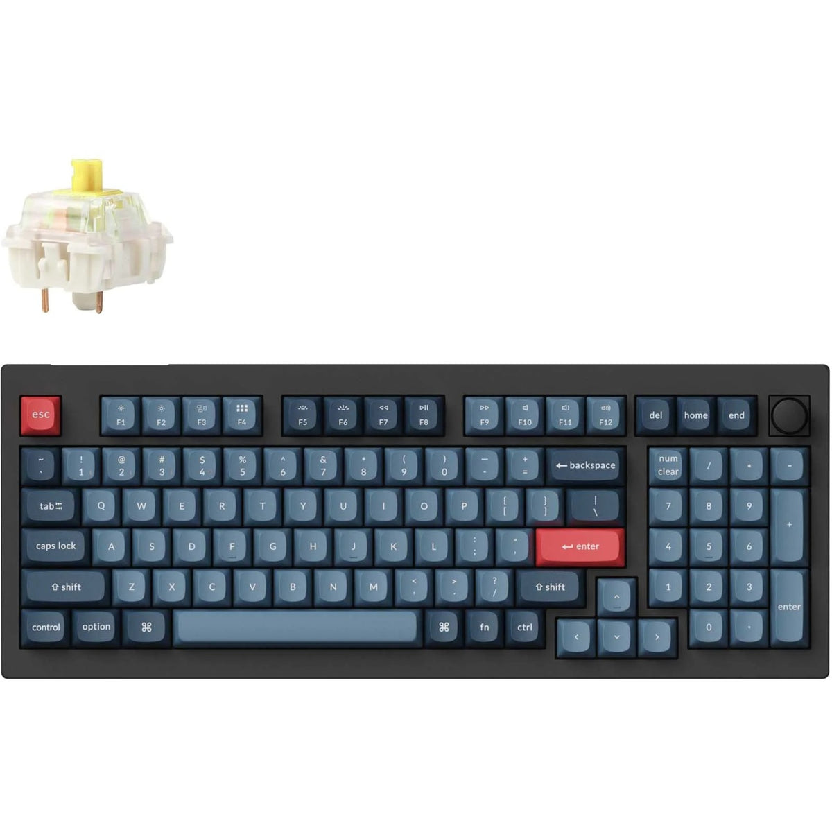 Mechanische Tastatur Keychron V5 Max-D4 RGB (Schwarz, US-Layout (QWERTY), Gateron Jupiter Banana, 96 %, RGB-LEDs, Double-Shot PBT, Hot Swap, 2.4 | Bluetooth | USB-C, Knopf)
