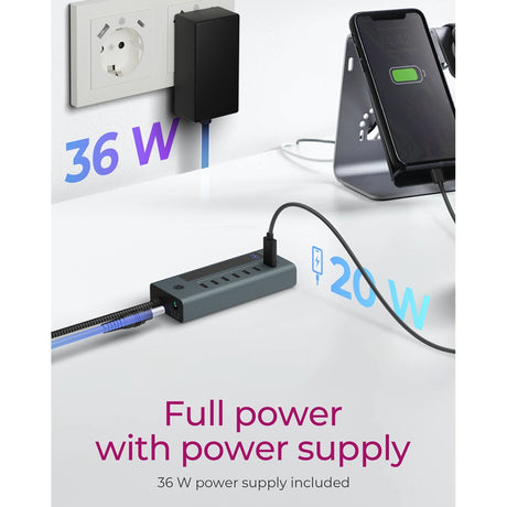 Icy Box 7-Port USB-C 3.2 Gen 2 USB-Hub (blau-grau)