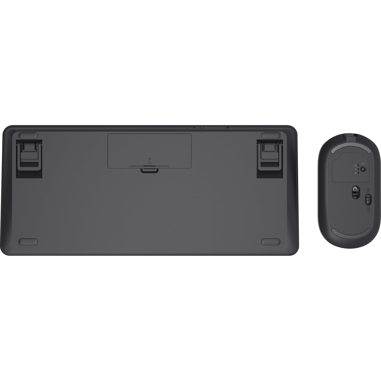Trust Lyra kabelloses Multi-Device-Tastatur-Maus-Desktop-Set (schwarz, US-Layout (QWERTY), Scherenschalter, 65 %, 800–1.600 dpi, 2,4 GHz USB, Bluetooth)