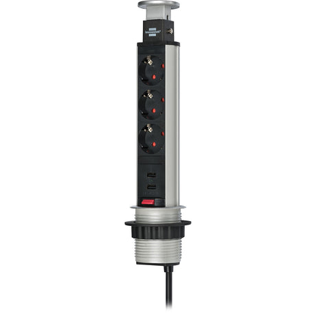 Brennerstuhl Tower Power USB-Ladesteckdose 3-fach mit doppeltem USB-Ladeeingang 2m H05VV-F 3G1,5 komplett in der Tischplatte versenkt