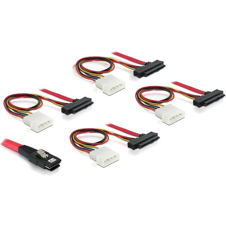 Delock mini SAS SFF-8087 > 4 x SAS SFF-8482 + Netzteil (rot schwarz, 1 Meter)