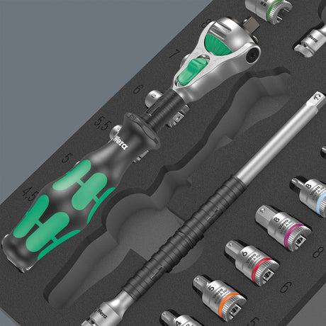 Wera Moosgummi-Einlage 8000 A Zyklop Set 1 Werkzeugset (schwarzgrau, Ratschen- und Steckschlüsselsatz, in Moosgummi-Einlage für Werkstattwagen)