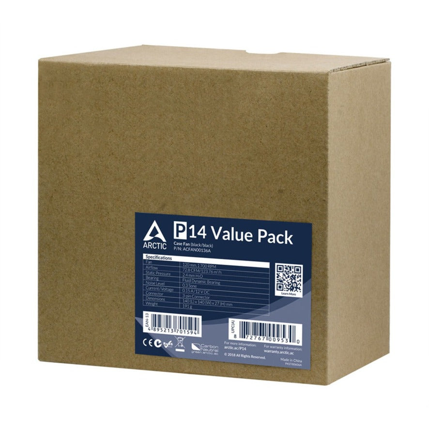 Arctic P14 Value Pack Gehäuselüfter (schwarz, 5 Stück, 140 x 140 x 27 mm)