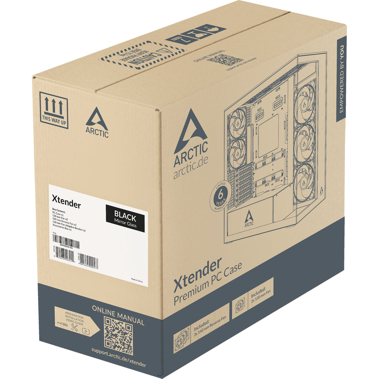Arctic xtender midi tower behuizing (zwart | 2x usb-a | 1x usb-c | rgb | tempered glass)