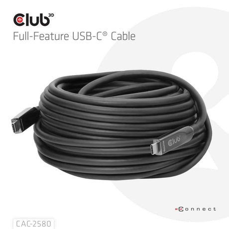 Club 3D USB-C-Kabel mit vollem Funktionsumfang, 15 m (schwarz, 8k60hz 10gbps 60w)
