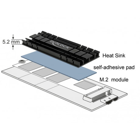Delock Kühlkörper flach 100 mm für m.2 Modul (schwarz)