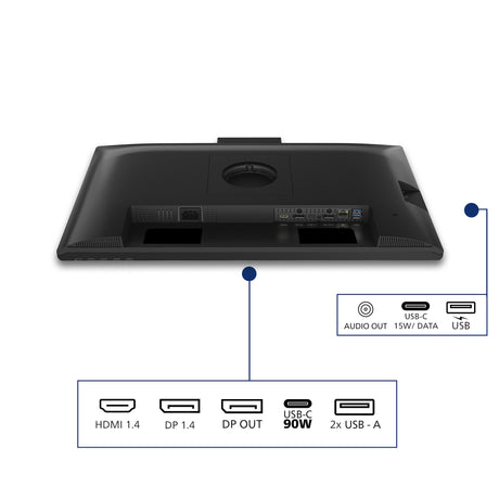 Philips 24b2u3301h 00 23.8 monitor (zwart, 1x displayport, 1x hdmi, 2x usb-c, 4x usb-a, 1x rj-45, 120 hz, webcam)