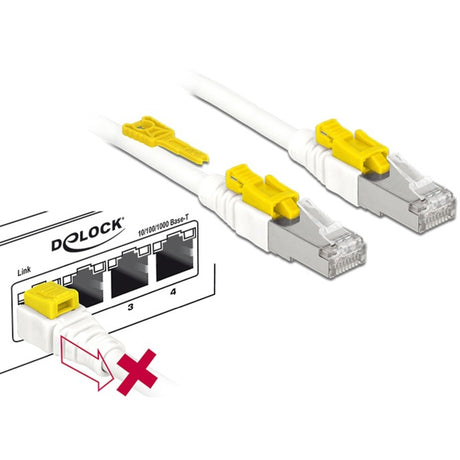 Delock Patchkabel RJ-45 sicher mit Cat.6a (weiß, 85333, 3 Meter)
