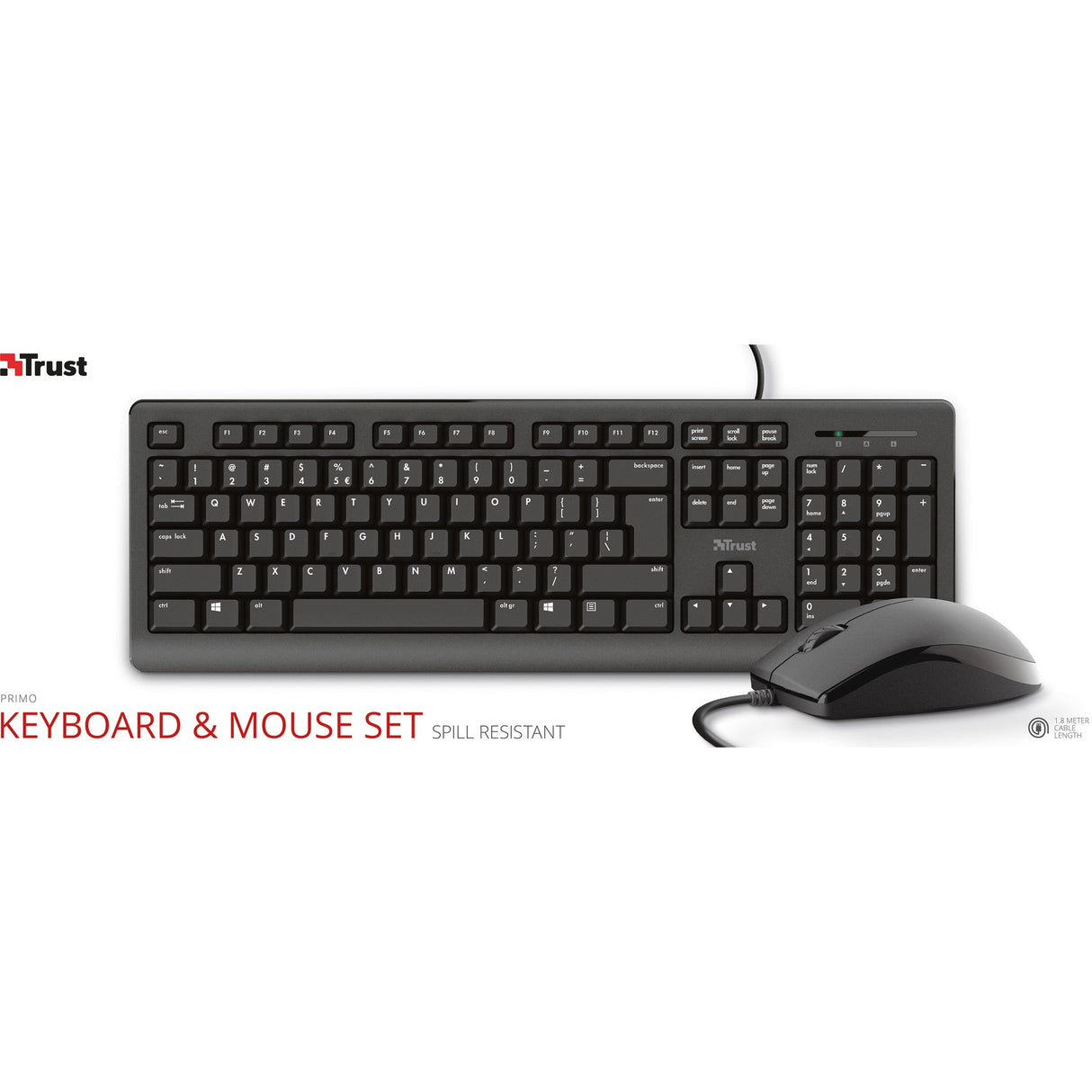 Trust Primo Tastatur-Maus-Set, Desktop-Set (schwarz, US-Layout, Membran)