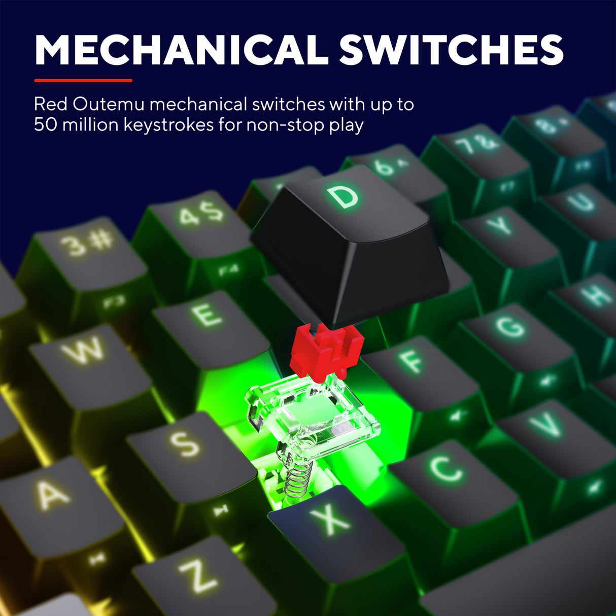 Trust GXT 867 Acira 60 % mechanische Mini-Gaming-Tastatur (Schwarz, US-Layout (QWERTY), Outemu Red, 60 %, RGB)