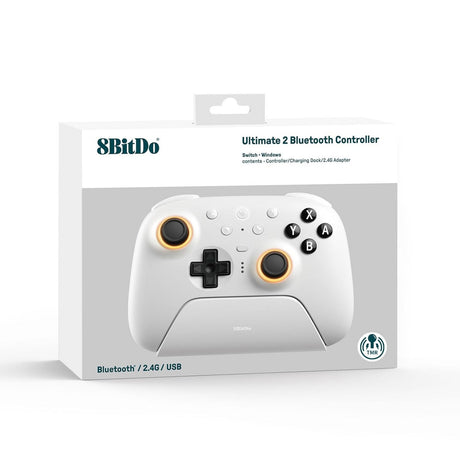 8bitdo Ultimate 2 Bluetooth-Controller (weiß, PC, Switch 2, Bluetooth USB-C 2,4 GHz)