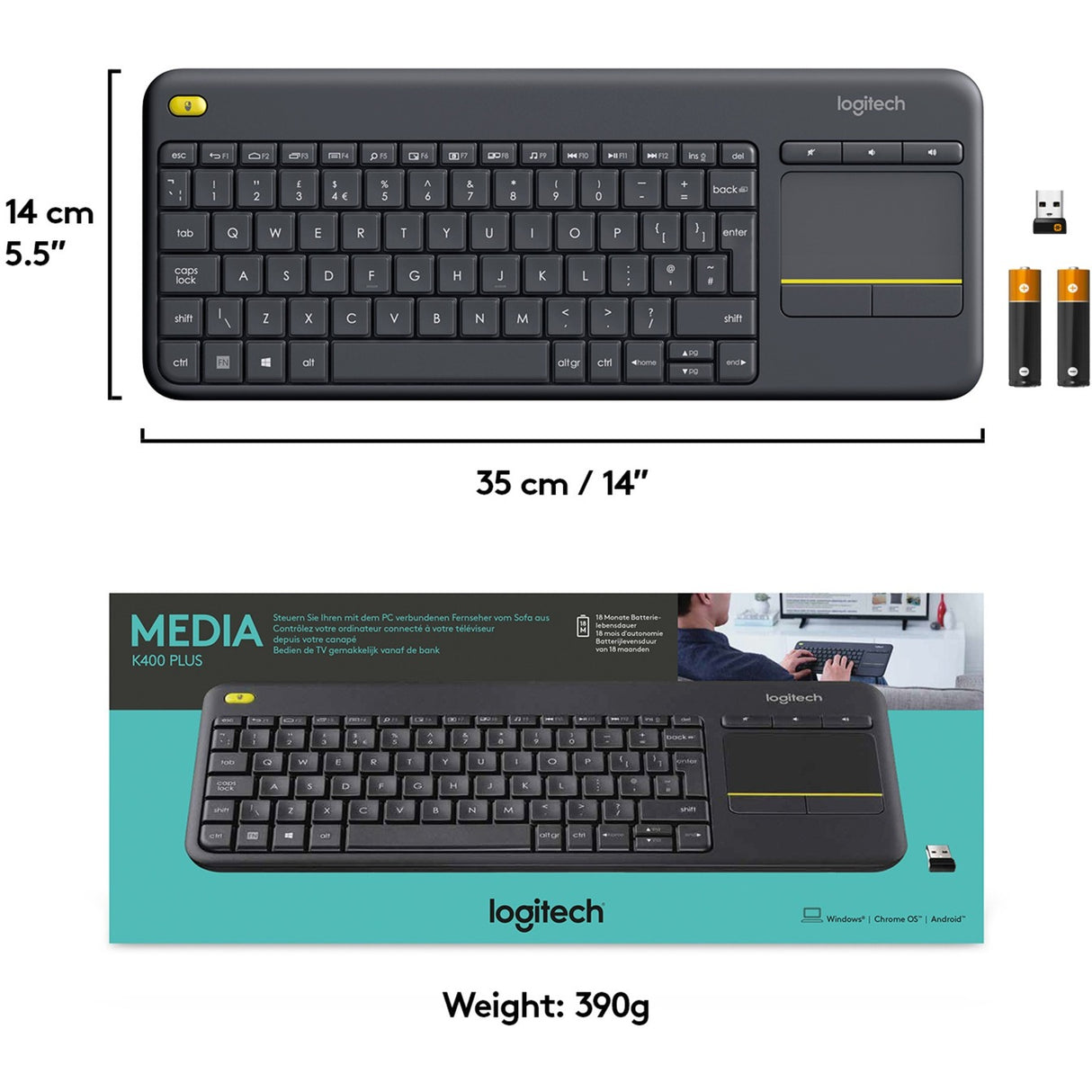 Logitech Wireless Touch -Tastatur K400 Plus