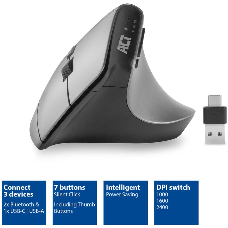 ACT Connectivity Wireless Ergonomic Maus mit Bluetooth und USB-C