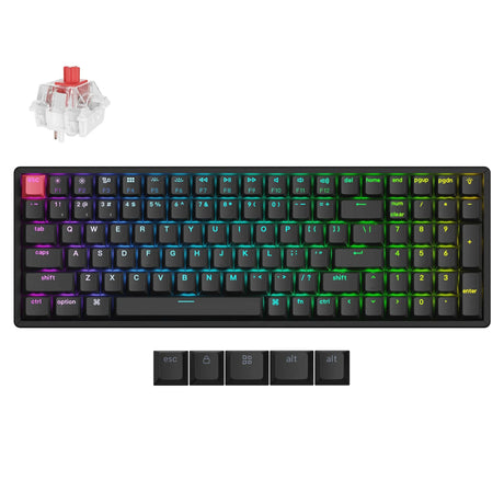 Mechanische Tastatur Keychron K4X-J1 RGB (Schwarz, US-Layout (QWERTZ), Superrot, 96 %, RGB, Cherry Double-Shot PBT-Tastenkappen, Hot Swap, Bluetooth | USB-C)