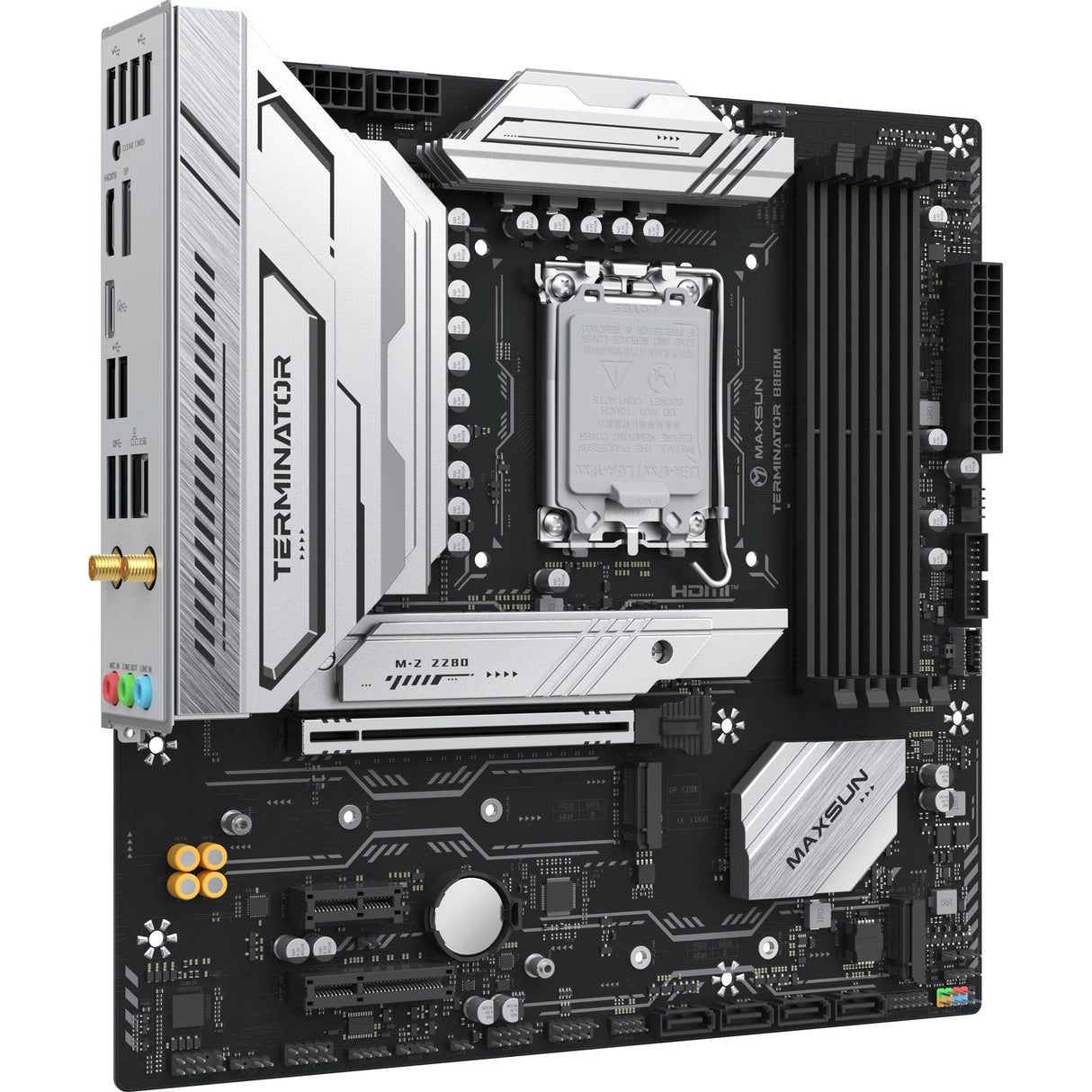 Maxsun ms-terminator b860m wifi socket 1851 moederbord (zwart, raid, 2.5 gb-lan, wlan, bt, sound, µatx)