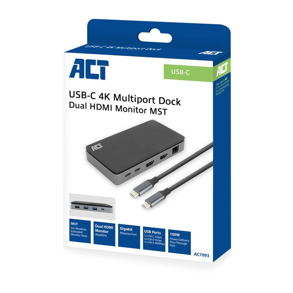 Act-Konnektivität USB-C 4K MST-Dockingstation (schwarzgrau)